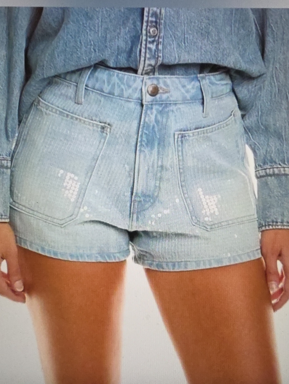 Frame Denim Light Blue Sequin Trevi Jean Shorts Size 27 $298